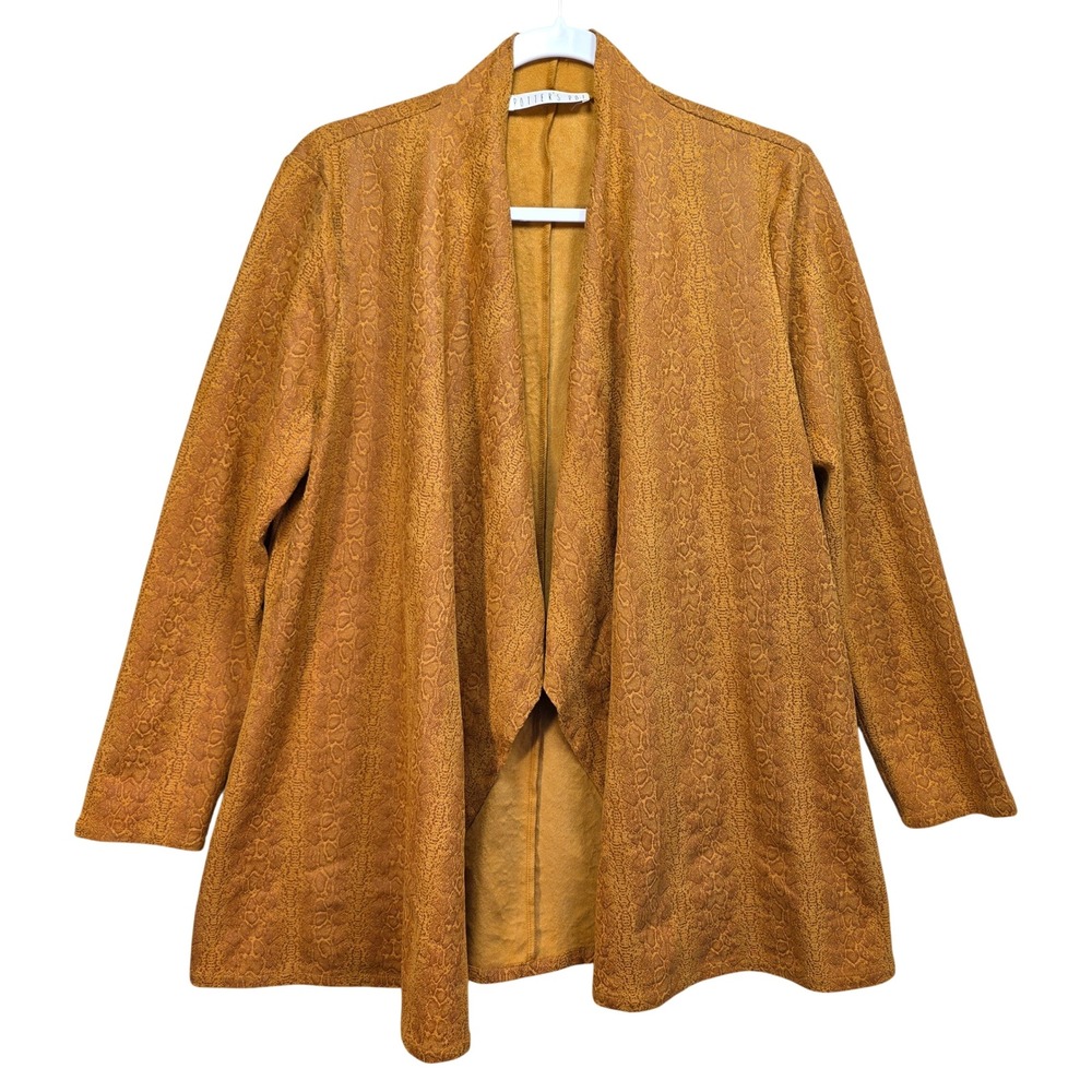 Potters Pot Faux‎ Suede Snakeskin Jacket Cardigan S Cognac Brown Open Front Boho